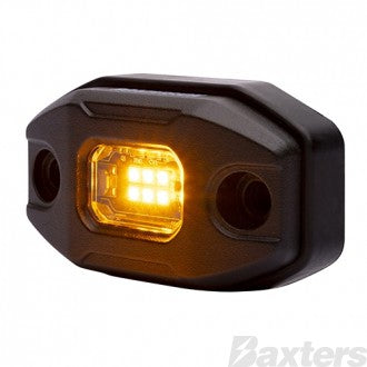 LED Work/Rock Light Amber 10-30V 6x1.5W Flood Beam +2 Mounts IP67